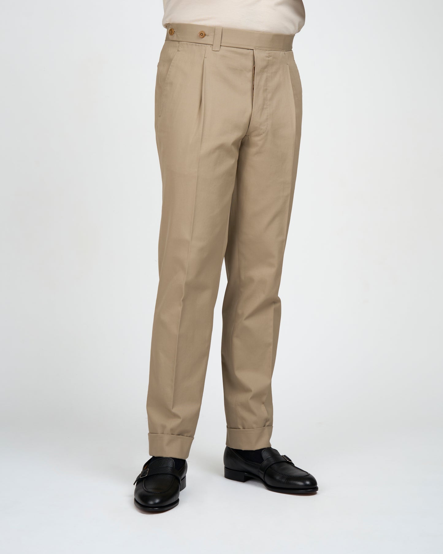 Light weight cotton trousers - Single pleat trousers - Beige
