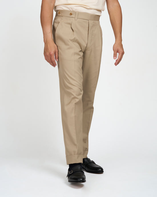 Light weight cotton trousers - Single pleat trousers - Beige