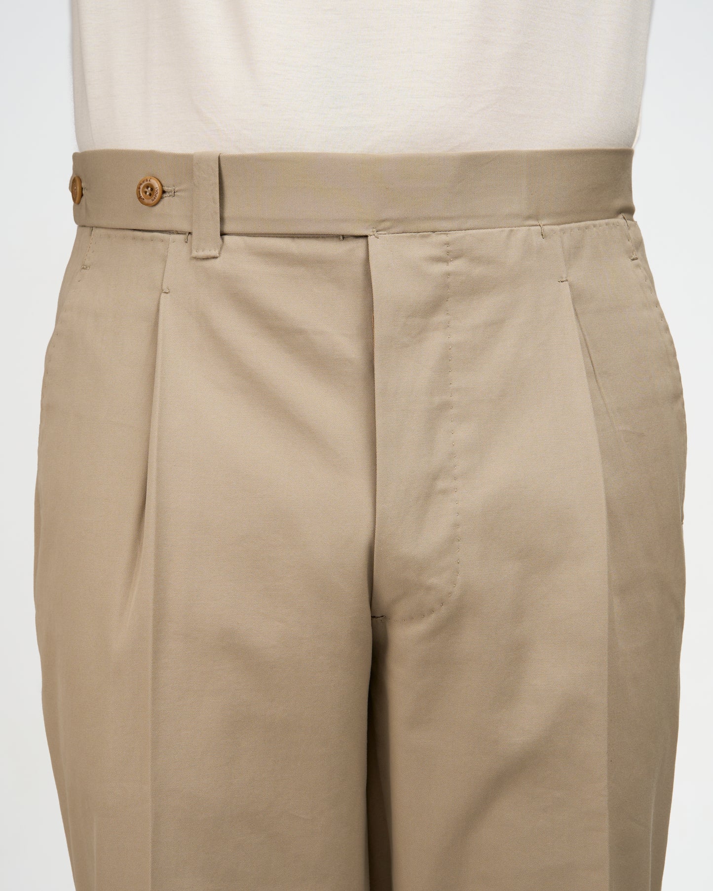Light weight cotton trousers - Single pleat trousers - Beige