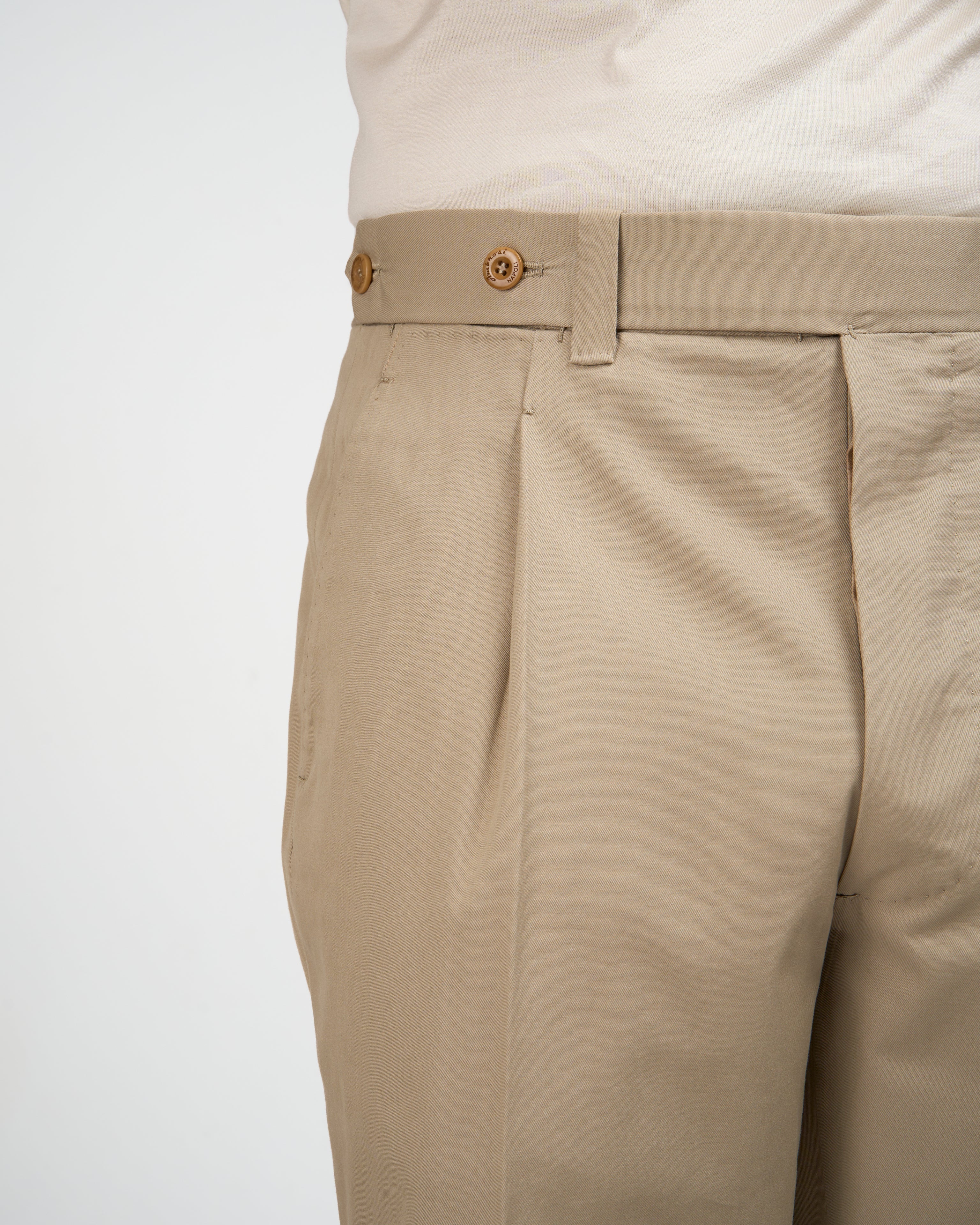 Light weight cotton trousers - Single pleat trousers - Beige