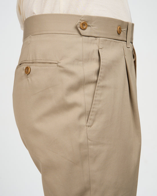 Light weight cotton trousers - Single pleat trousers - Beige