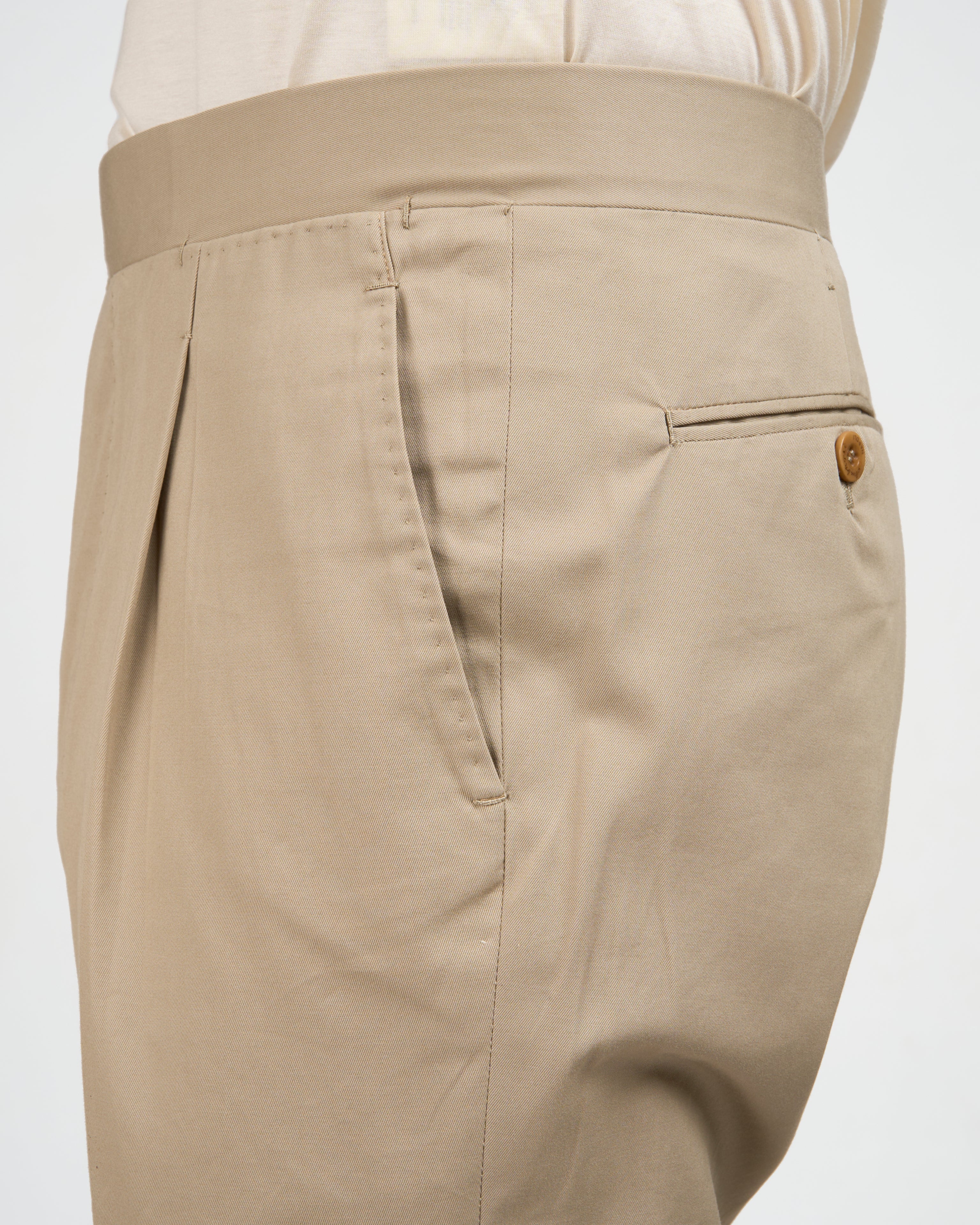 Light weight cotton trousers - Single pleat trousers - Beige