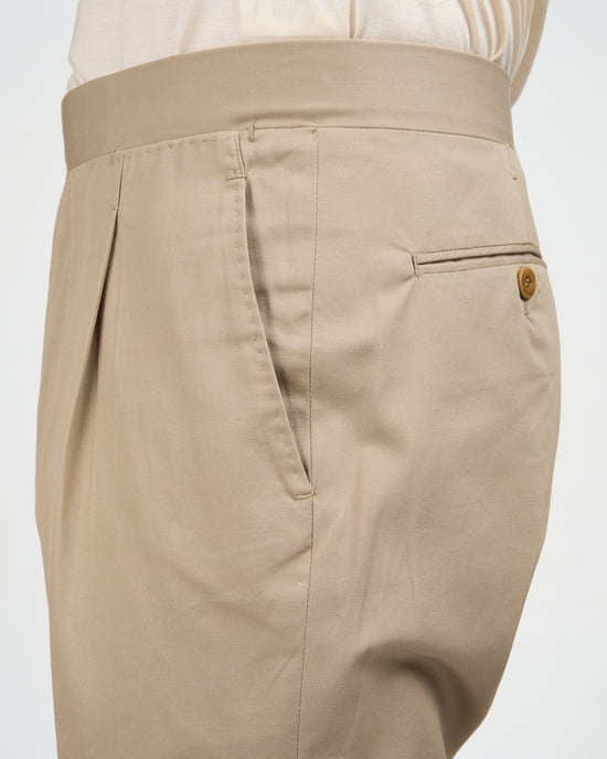 Light weight cotton trousers - Single pleat trousers - Beige