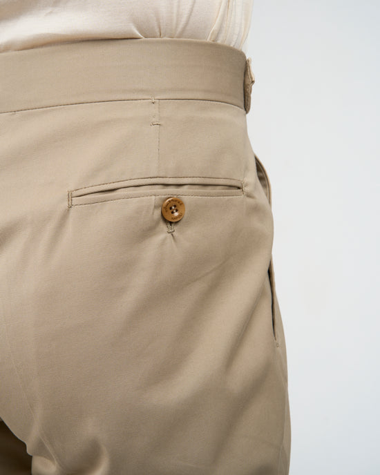 Light weight cotton trousers - Single pleat trousers - Beige