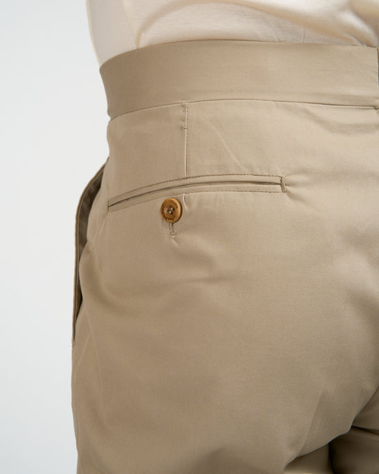 Light weight cotton trousers - Single pleat trousers - Beige