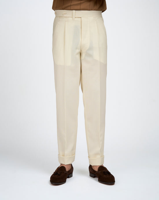 Four ply wool trousers - Single pleat trousers - Ivory