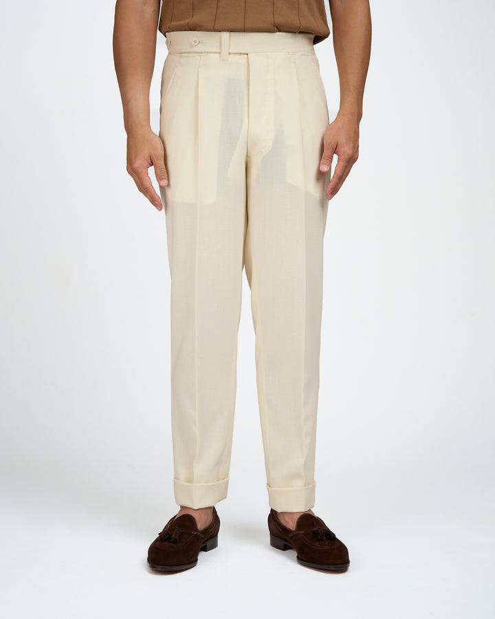 Four ply wool trousers - Single pleat trousers - Ivory