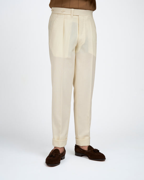 Four ply wool trousers - Single pleat trousers - Ivory