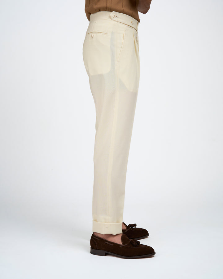Four ply wool trousers - Single pleat trousers - Ivory