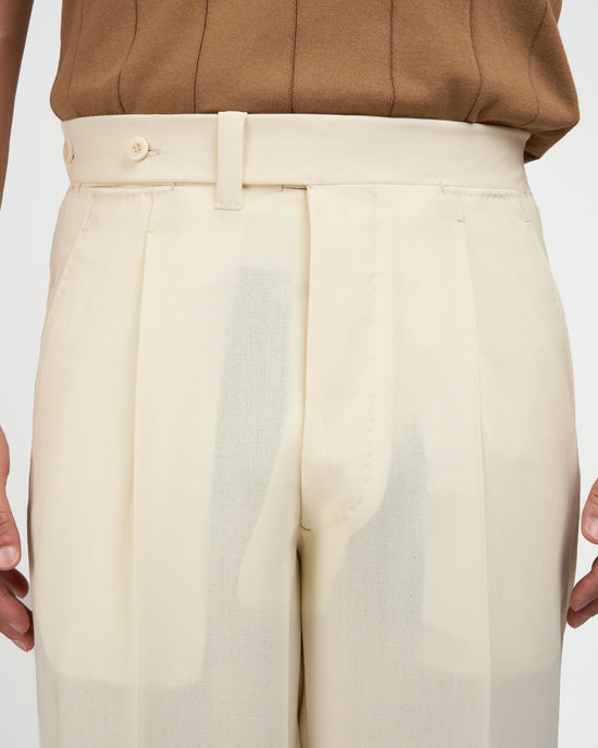 Four ply wool trousers - Single pleat trousers - Ivory