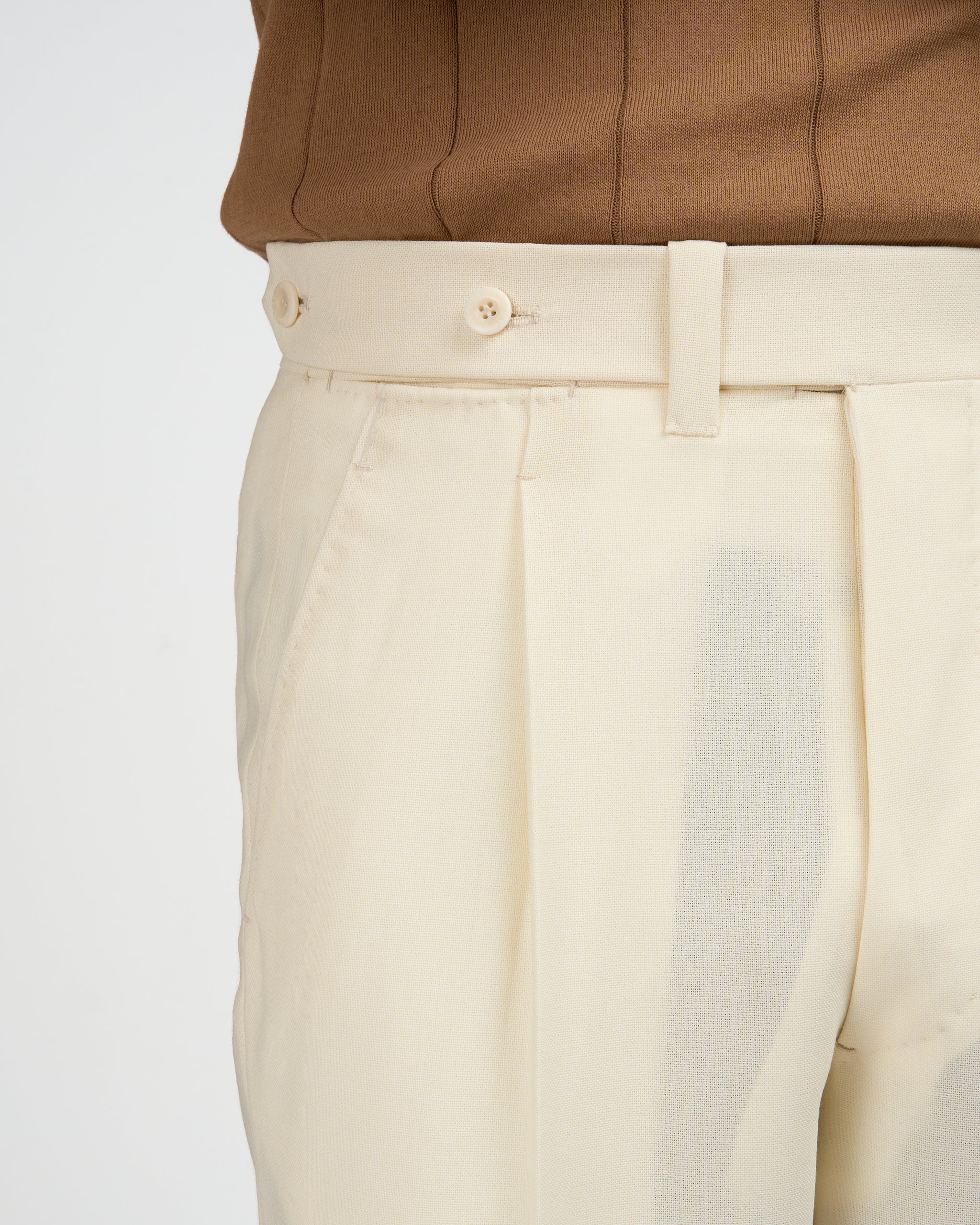Four ply wool trousers - Single pleat trousers - Ivory