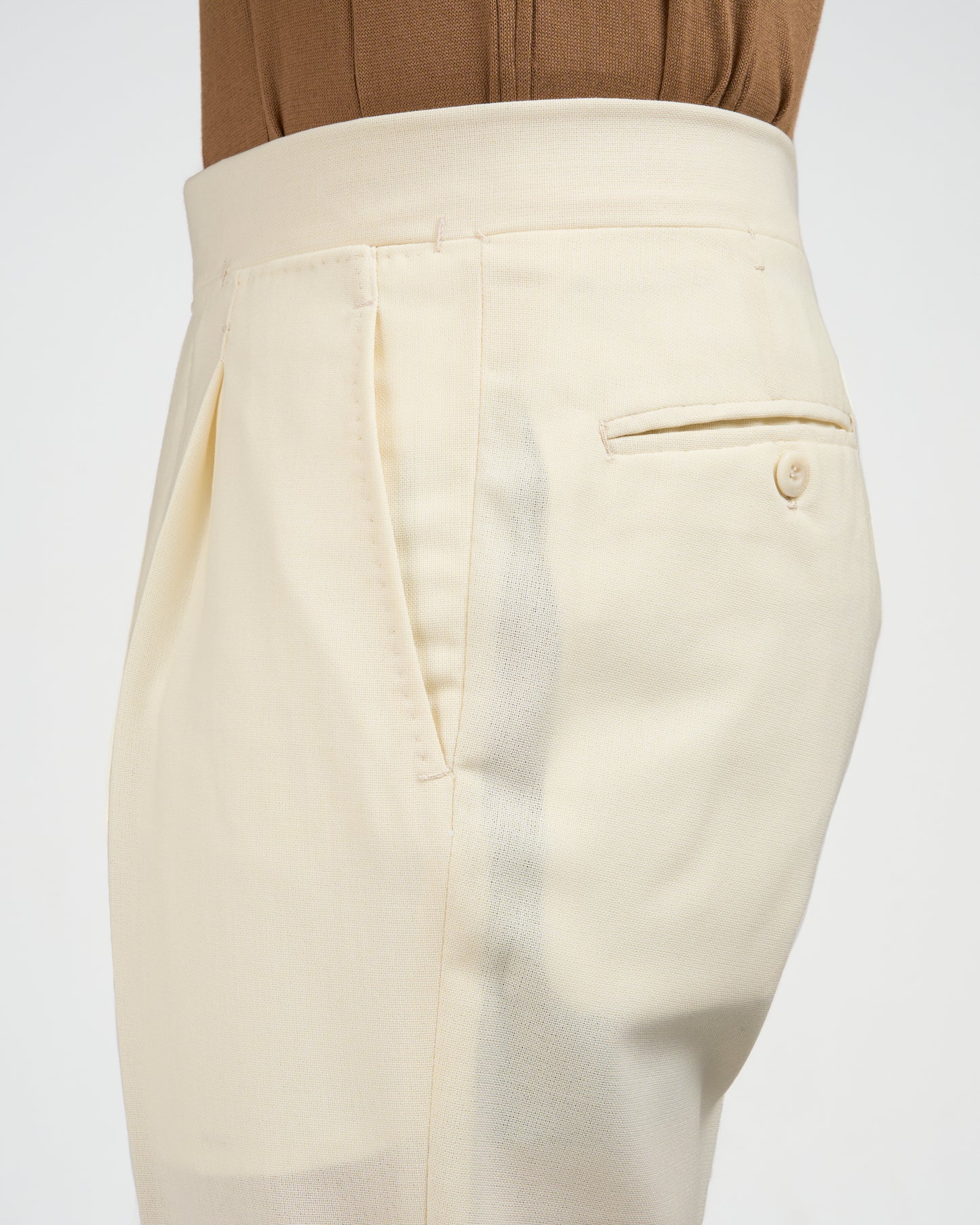Four ply wool trousers - Single pleat trousers - Ivory