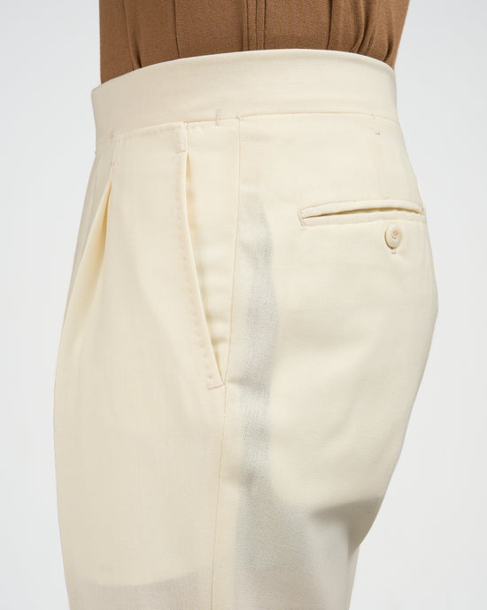Four ply wool trousers - Single pleat trousers - Ivory