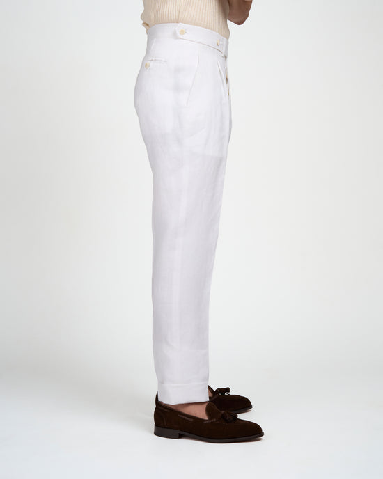 Herringbone linen trousers - Single pleat trousers - White