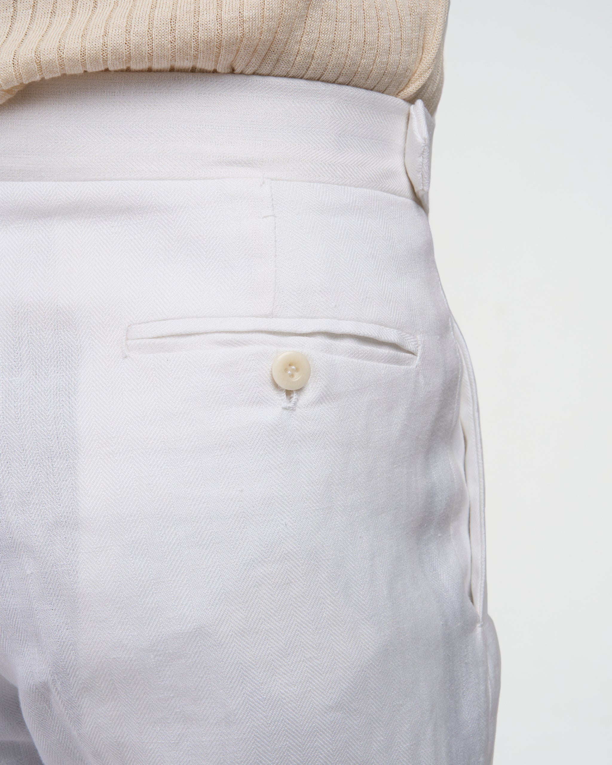 Herringbone linen trousers - Single pleat trousers - White