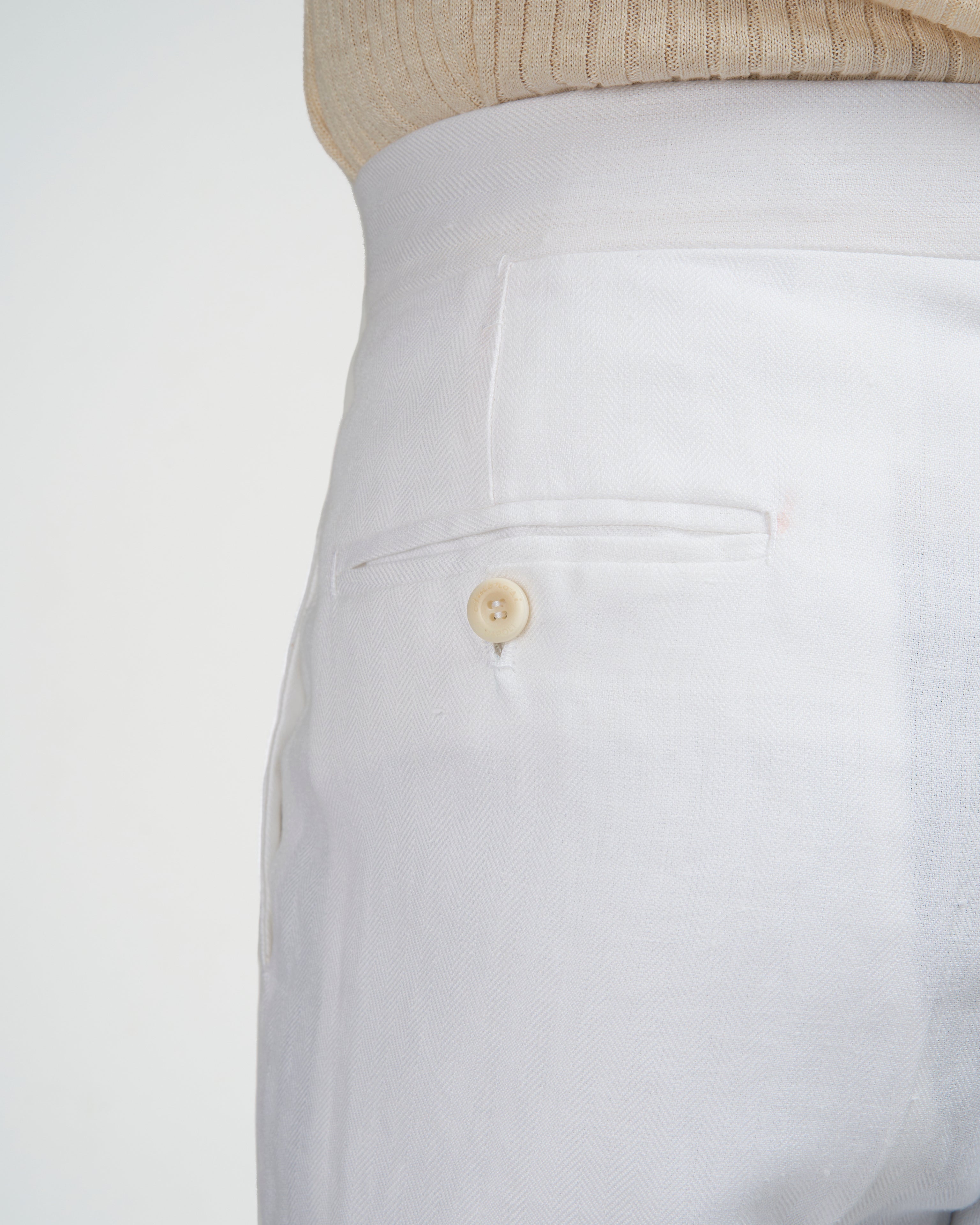 Herringbone linen trousers - Single pleat trousers - White