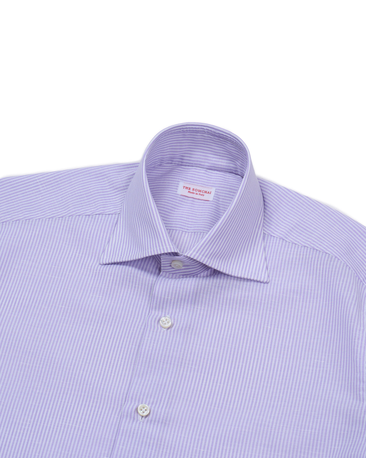 Spread collar shirt - Purple stripe cotton and linen