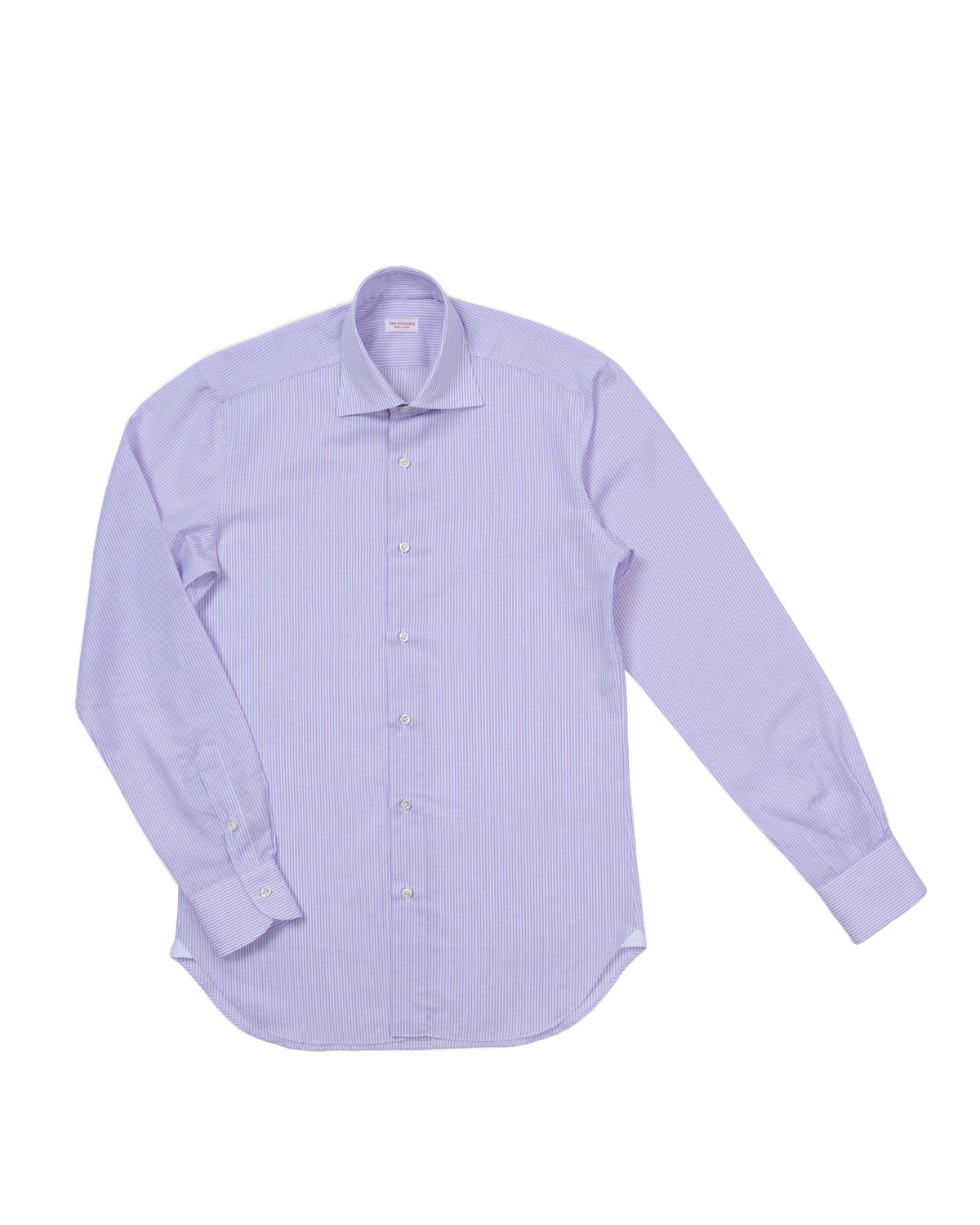 Spread collar shirt - Purple stripe cotton and linen