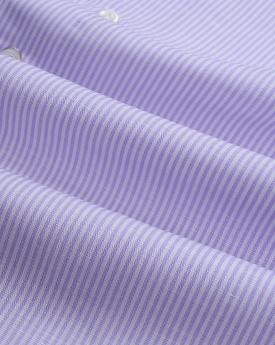 Spread collar shirt - Purple stripe cotton and linen