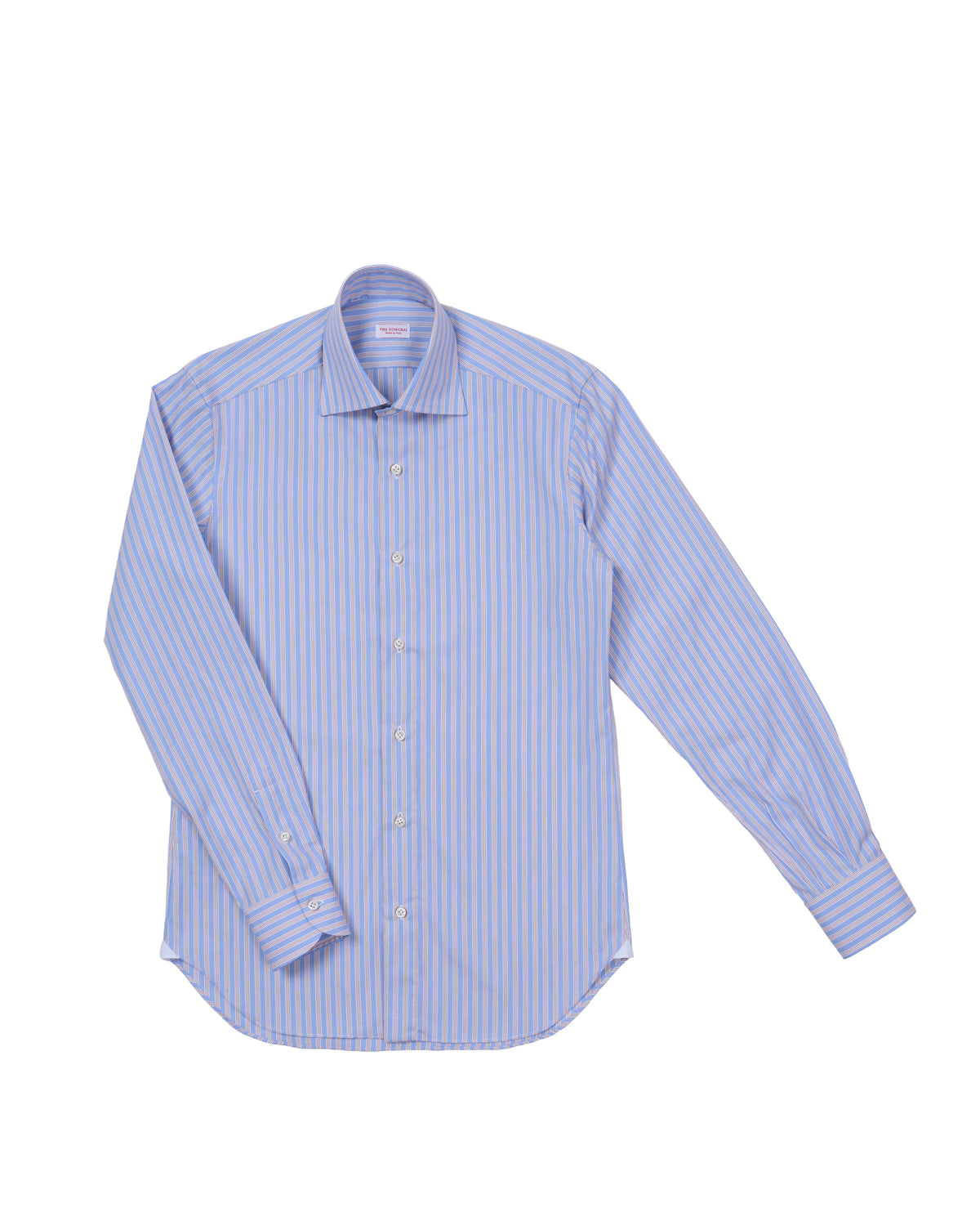 Spread collar shirt - Blue and red stripe popplin