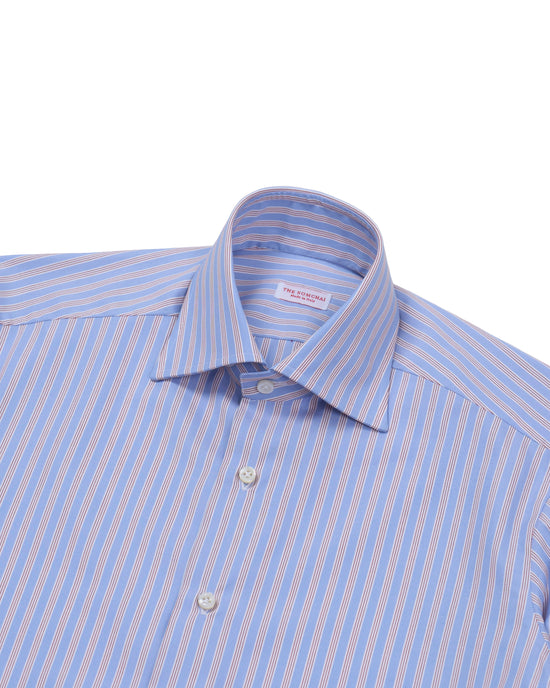 Spread collar shirt - Blue and red stripe popplin