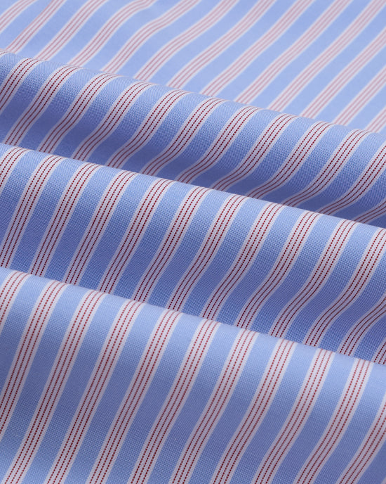 Spread collar shirt - Blue and red stripe popplin