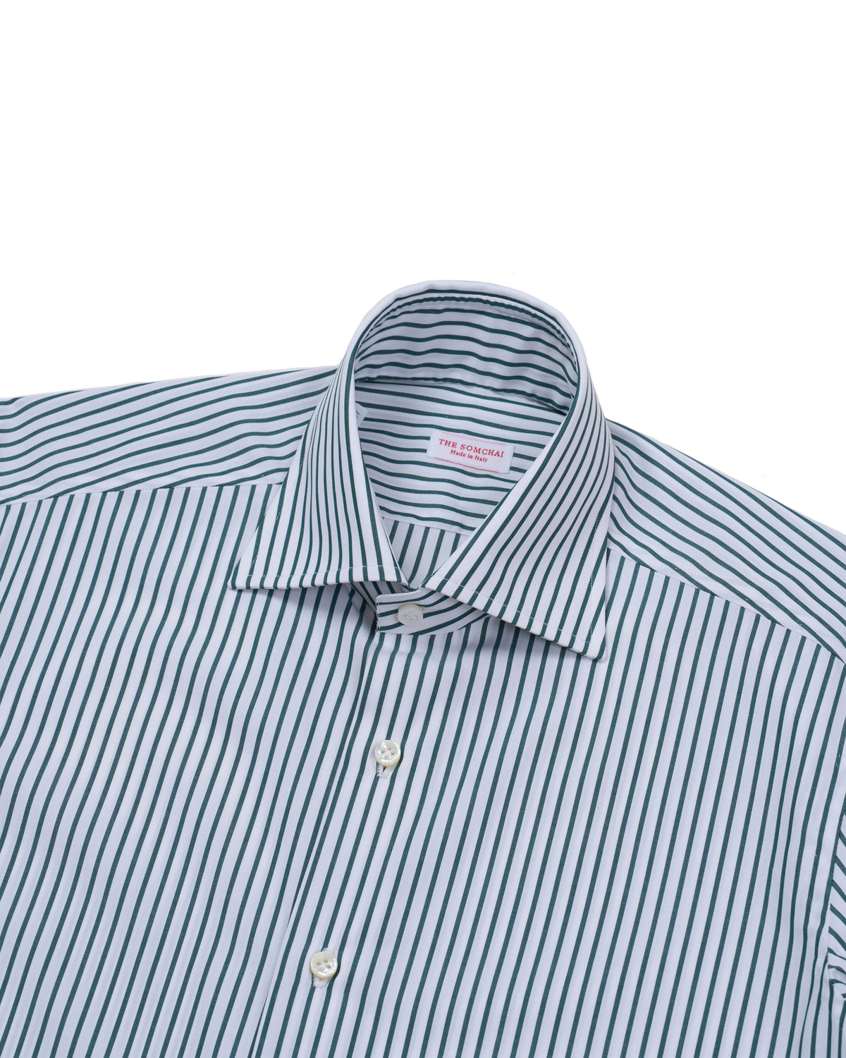 Spread collar shirt - Green stripe poplin