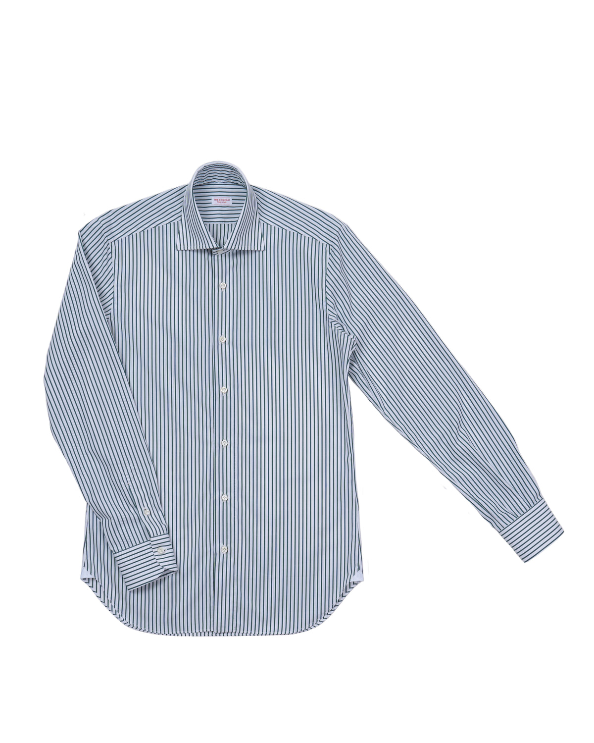 Spread collar shirt - Green stripe poplin