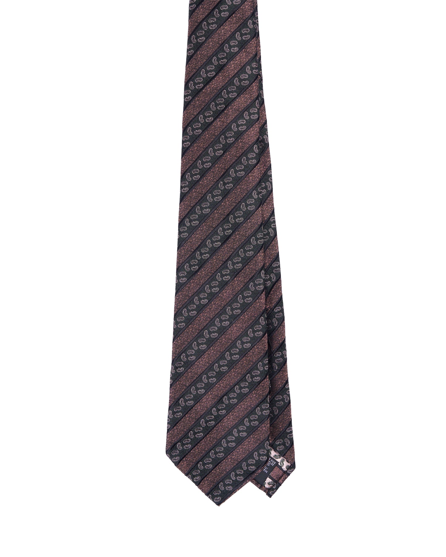 Jacquard tie - 7 Fold - Brown and black stripe with micro paisley motif