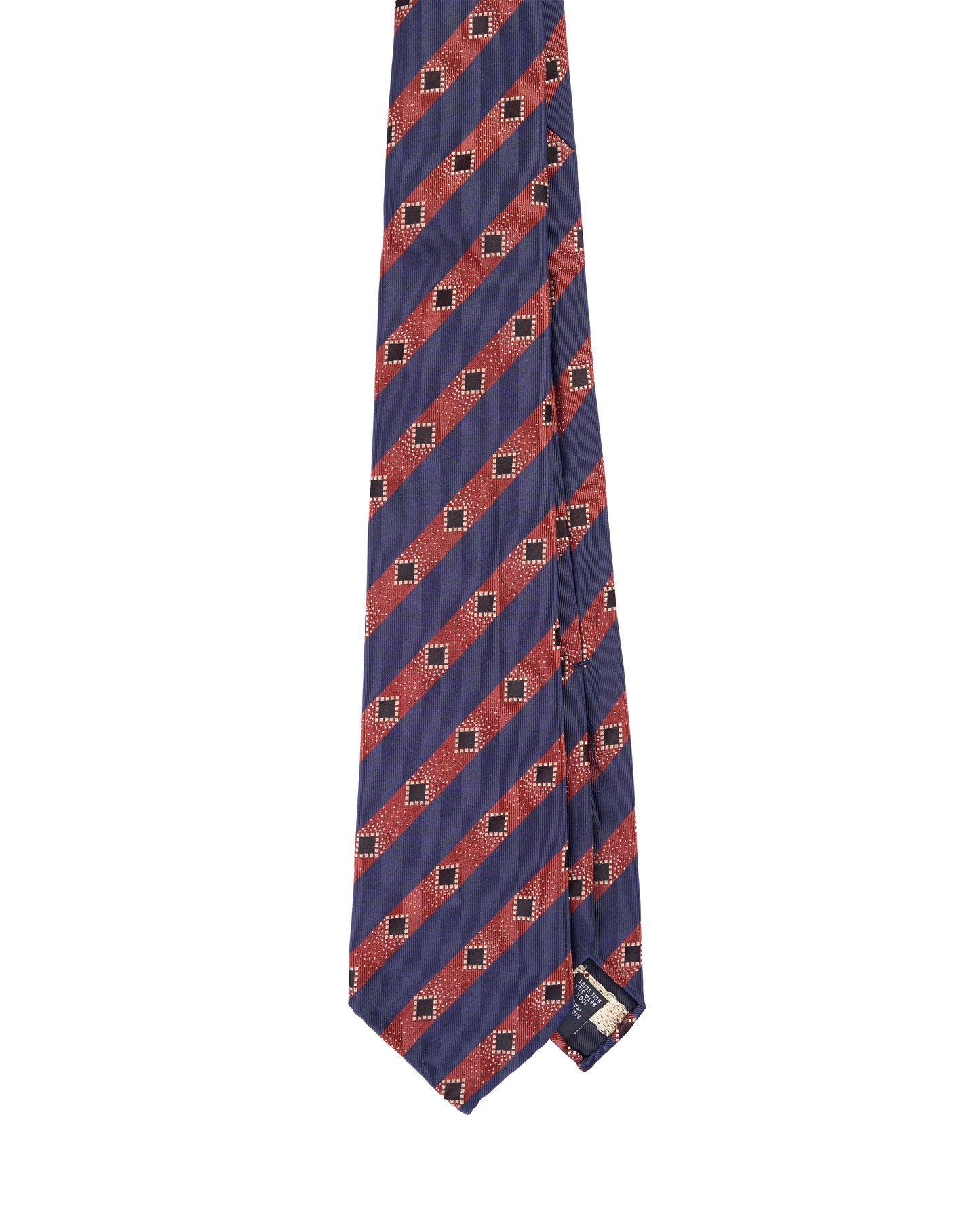 Jacquard tie - 7 Fold - Red and navy blue stripe with square motif