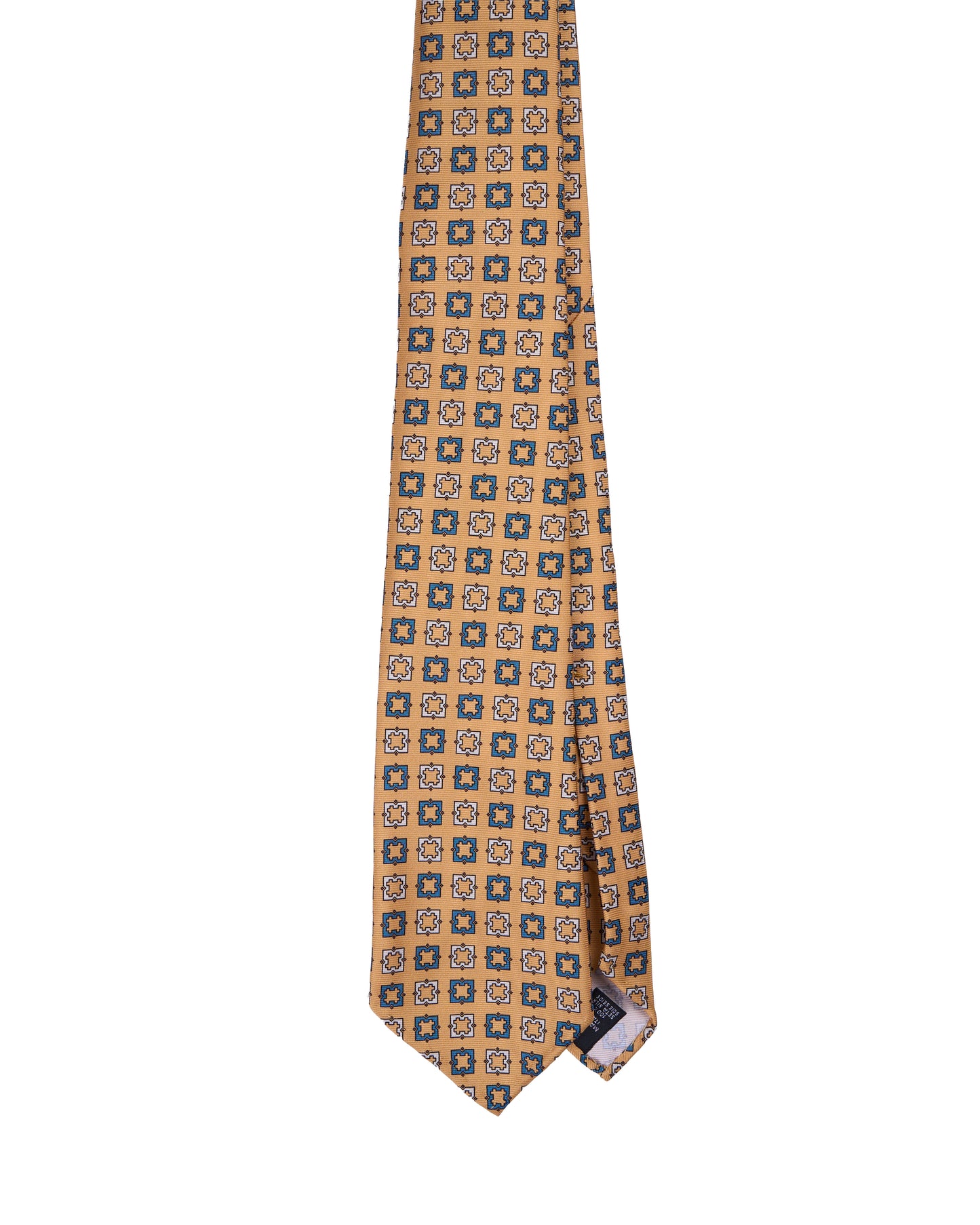 Printed tie - 7 Fold - Yellow with navy blue and white square motif