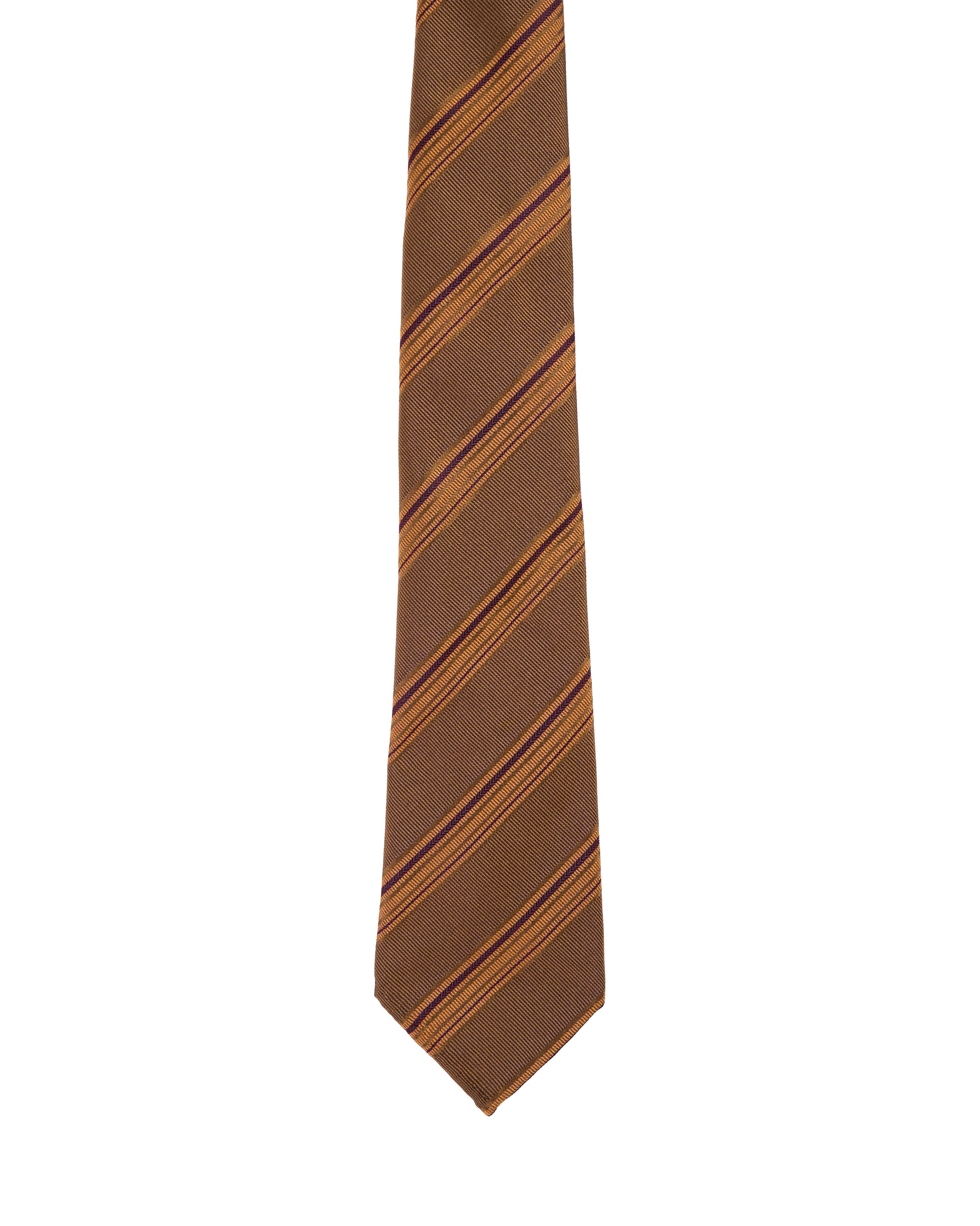 Jacquard tie - 7 Fold - Orange, brown and navy blue stripe