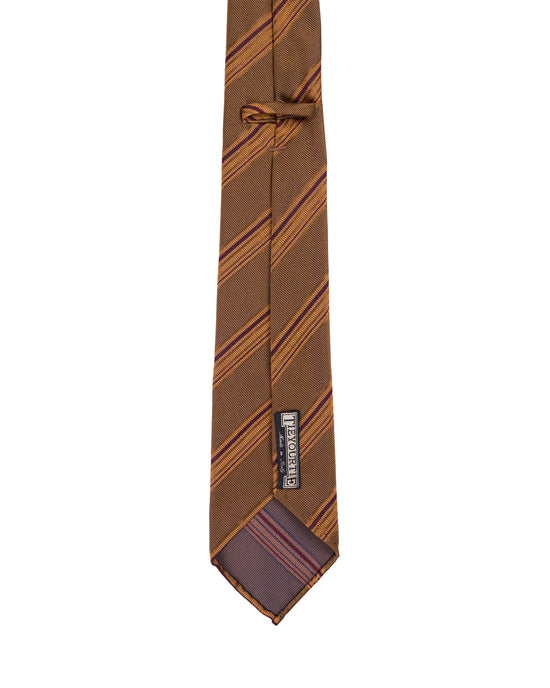 Jacquard tie - 7 Fold - Orange, brown and navy blue stripe