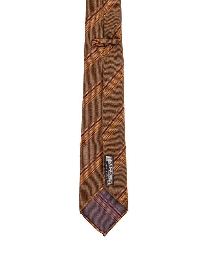 Jacquard tie - 7 Fold - Orange, brown and navy blue stripe