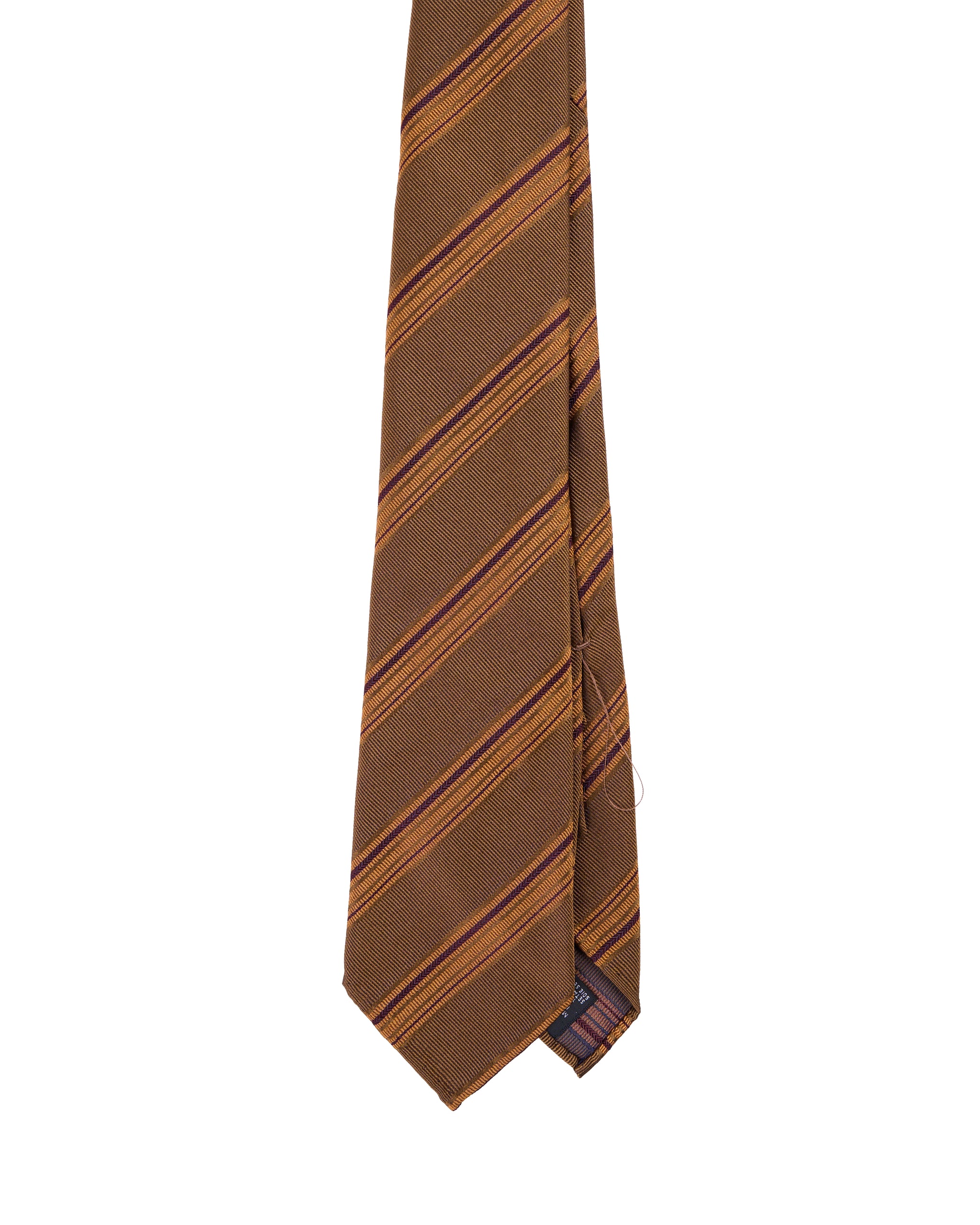 Jacquard tie - 7 Fold - Orange, brown and navy blue stripe