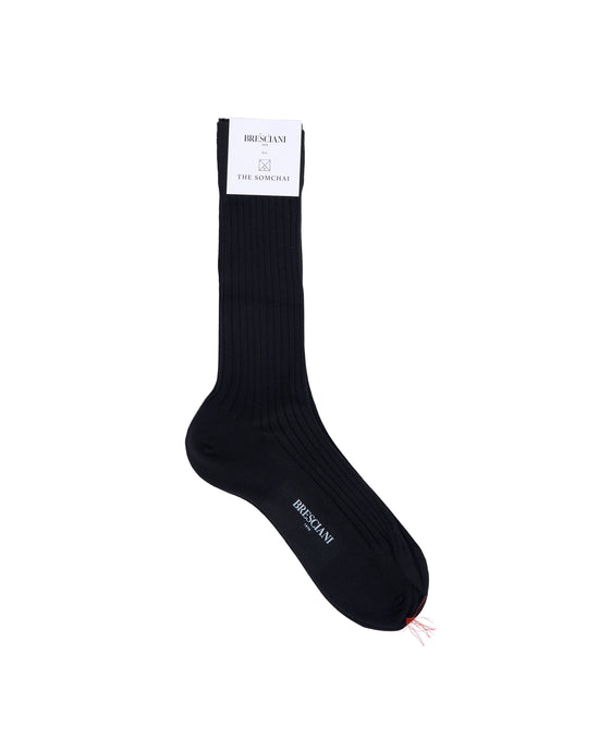 Calf length socks - ribbed organic cotton - Nero