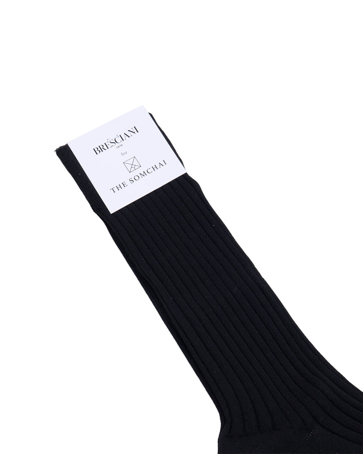 Calf length socks - ribbed organic cotton - Nero
