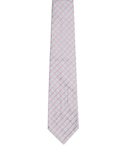 Tie - 4 Folded - Printed silk - Sky blue with pink and red check