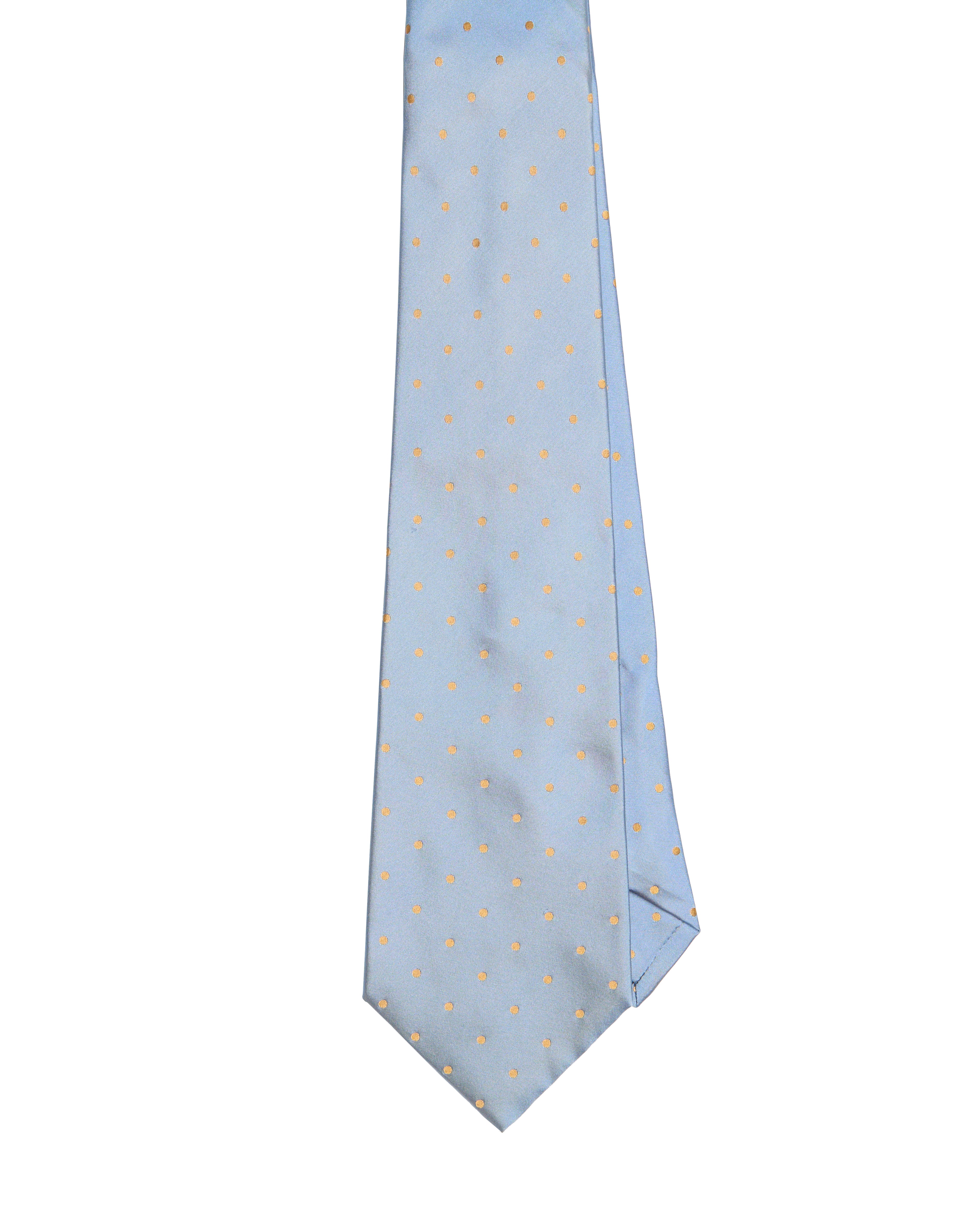 Jacquard tie - 3 Fold - Sky blue with gold micro dots