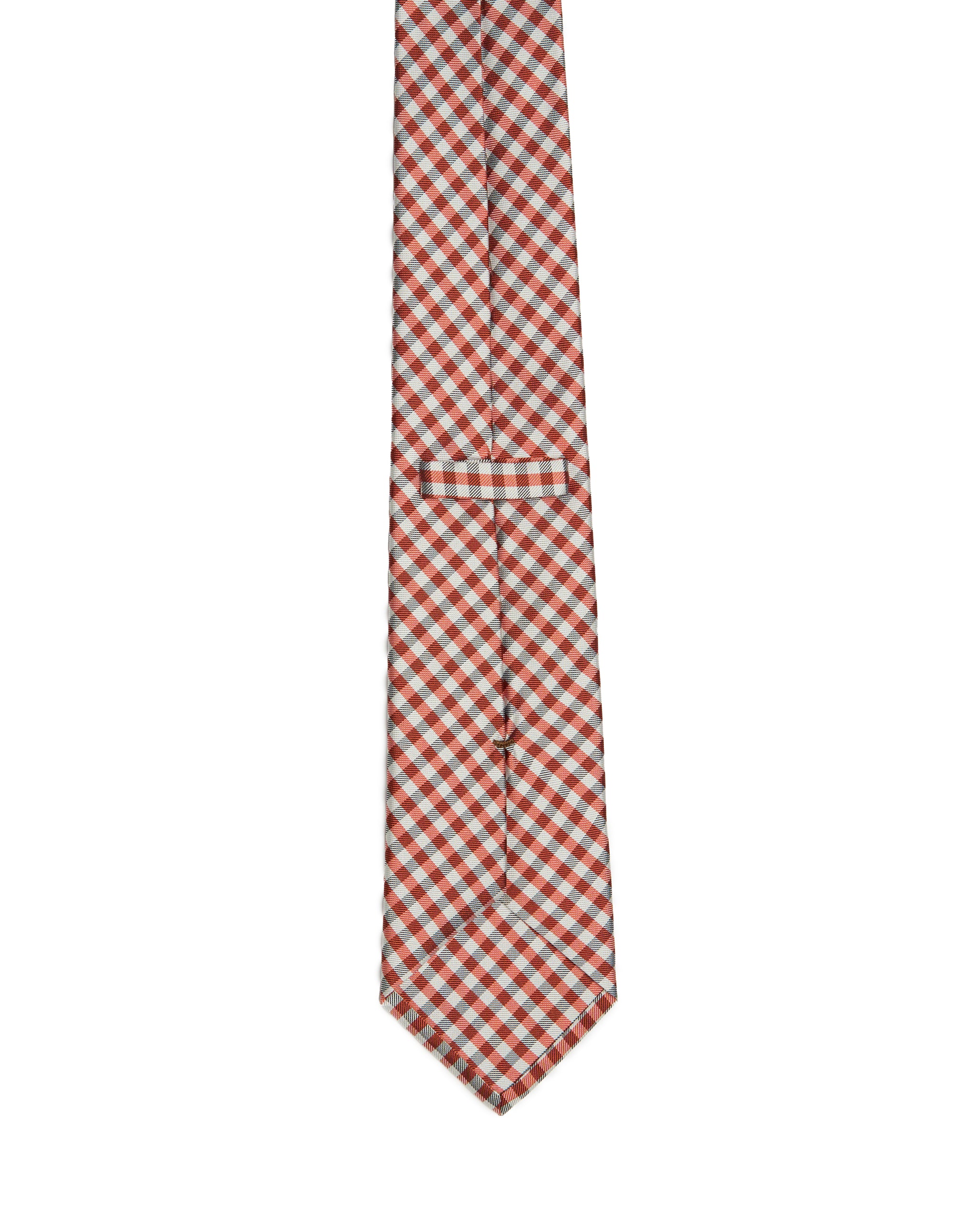 Printed tie - 3 Fold - Orange and light blue glen check