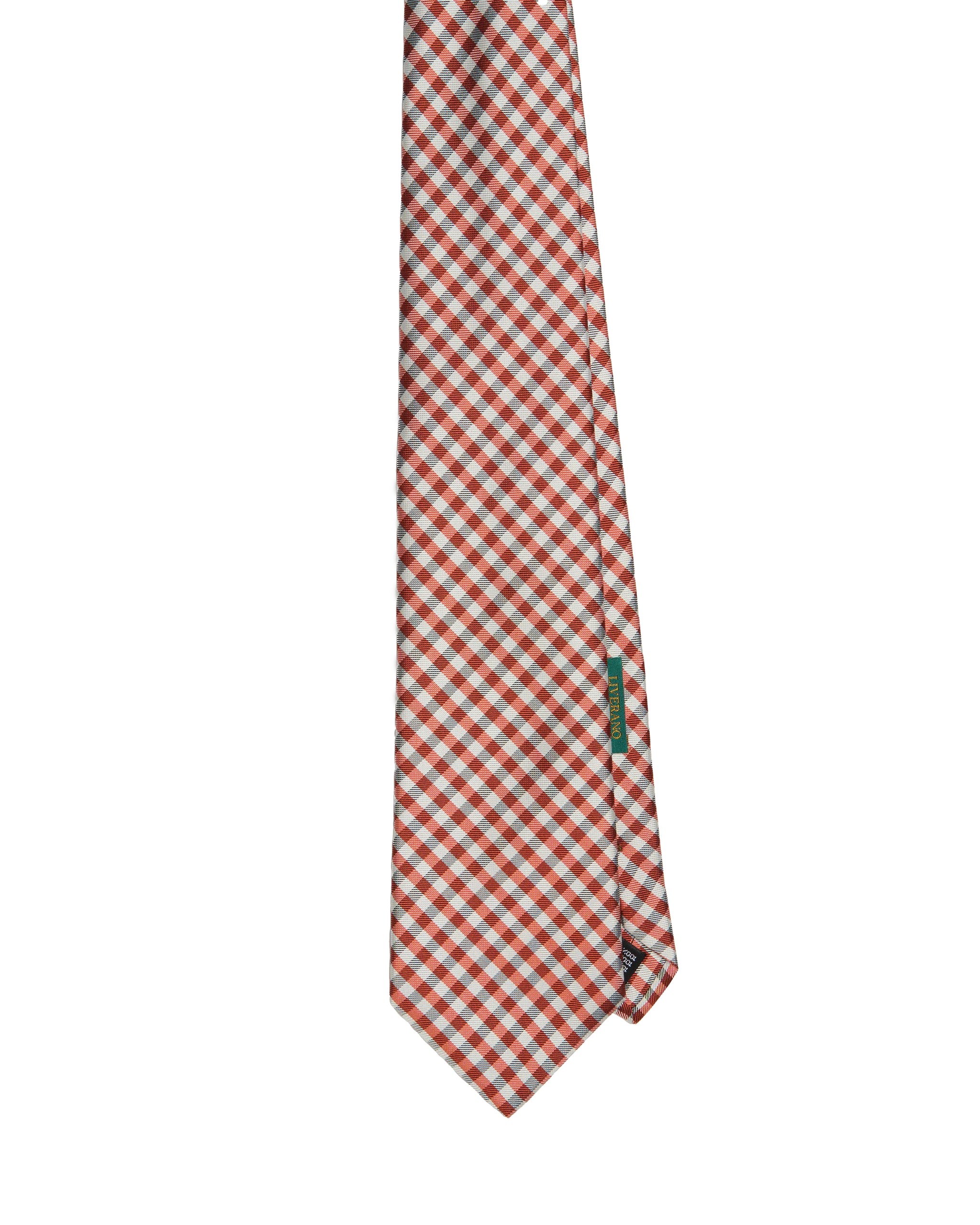 Printed tie - 3 Fold - Orange and light blue glen check