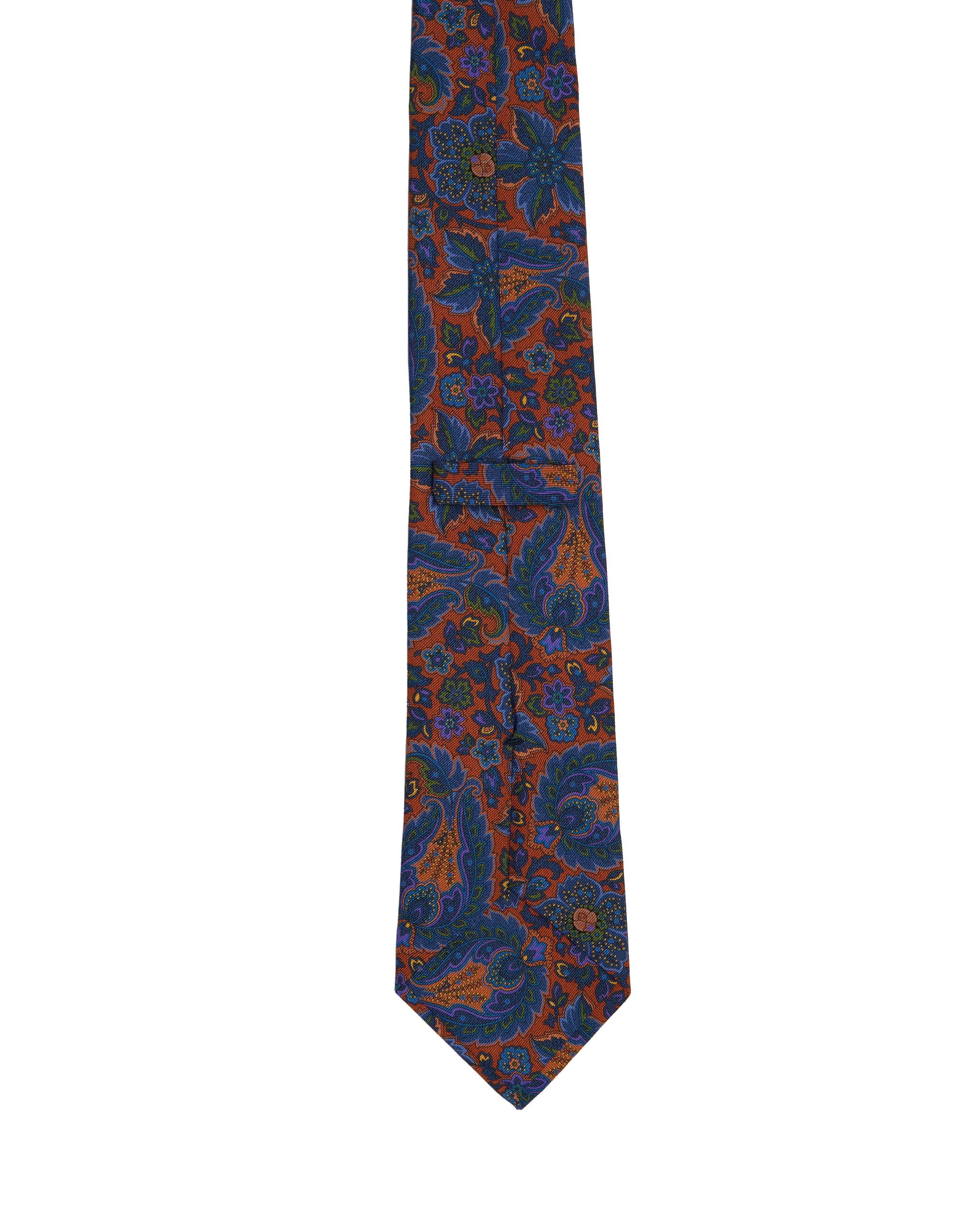 Printed tie - 3 Fold - Orange with gingham and flower