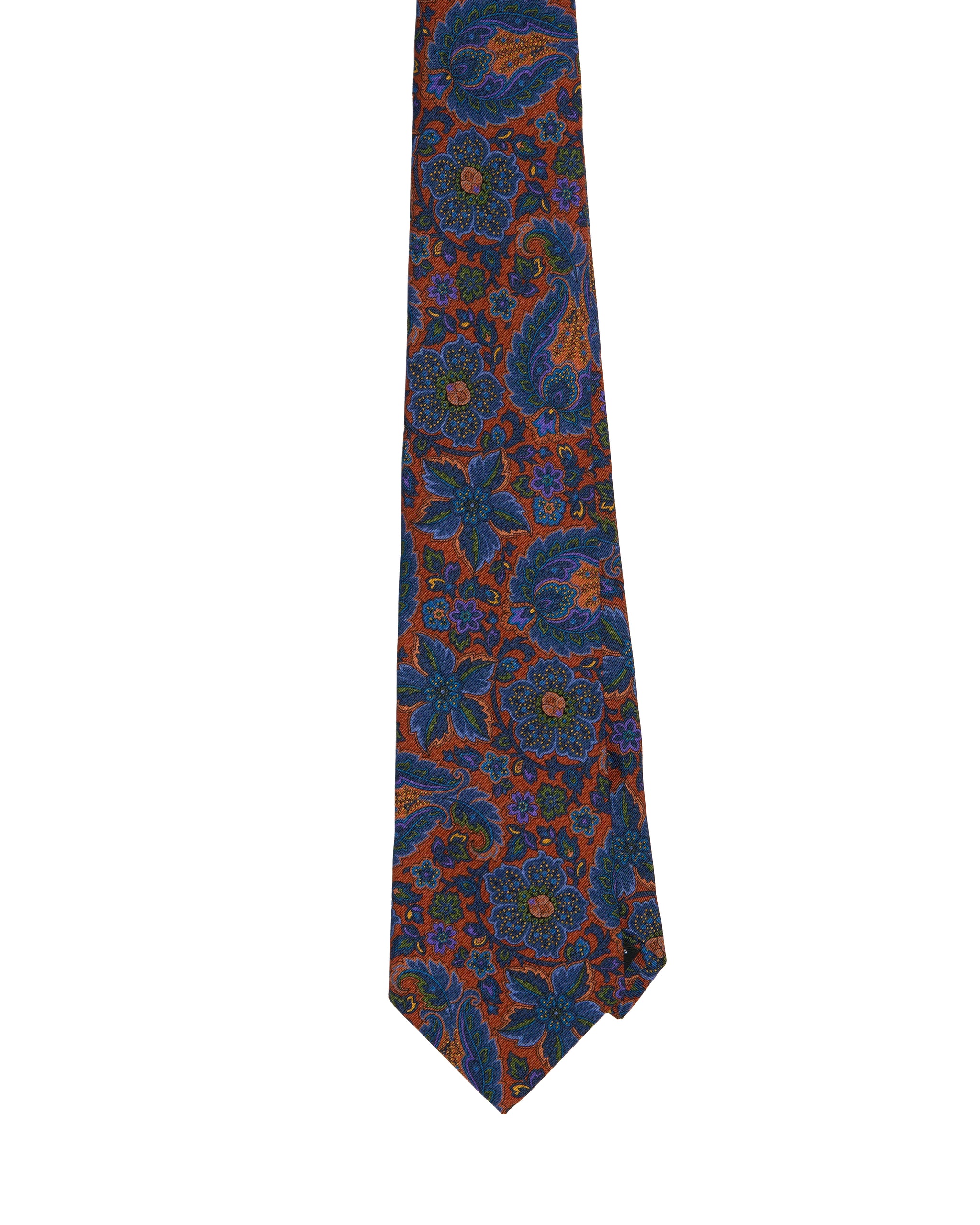 Printed tie - 3 Fold - Orange with gingham and flower