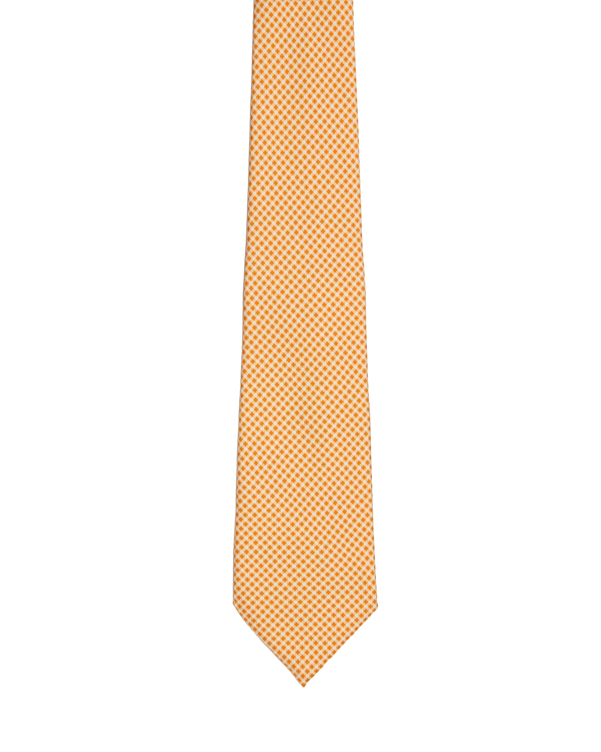 Jacquard tie - 3 Fold - Orange with white micro checkered