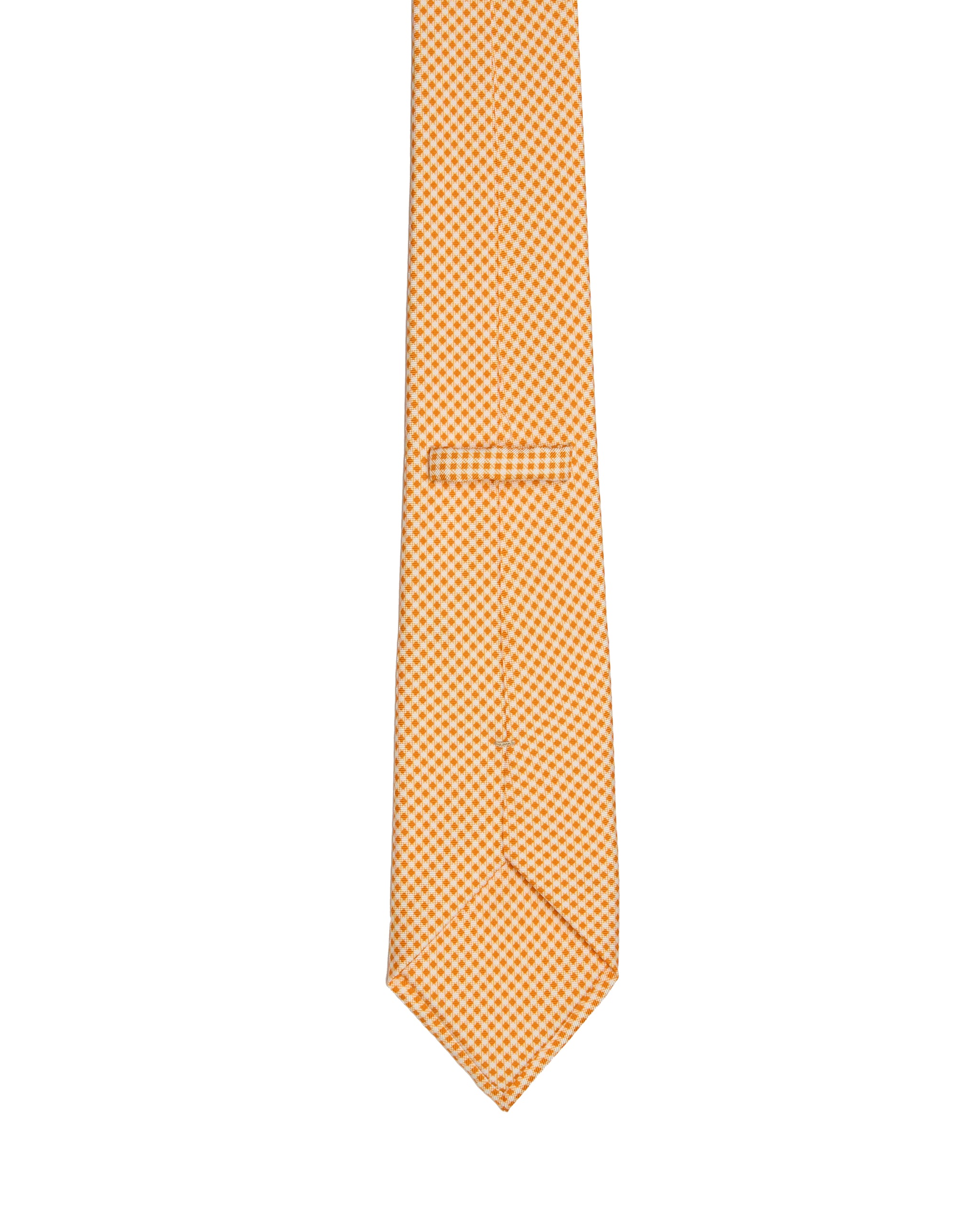 Jacquard tie - 3 Fold - Orange with white micro checkered