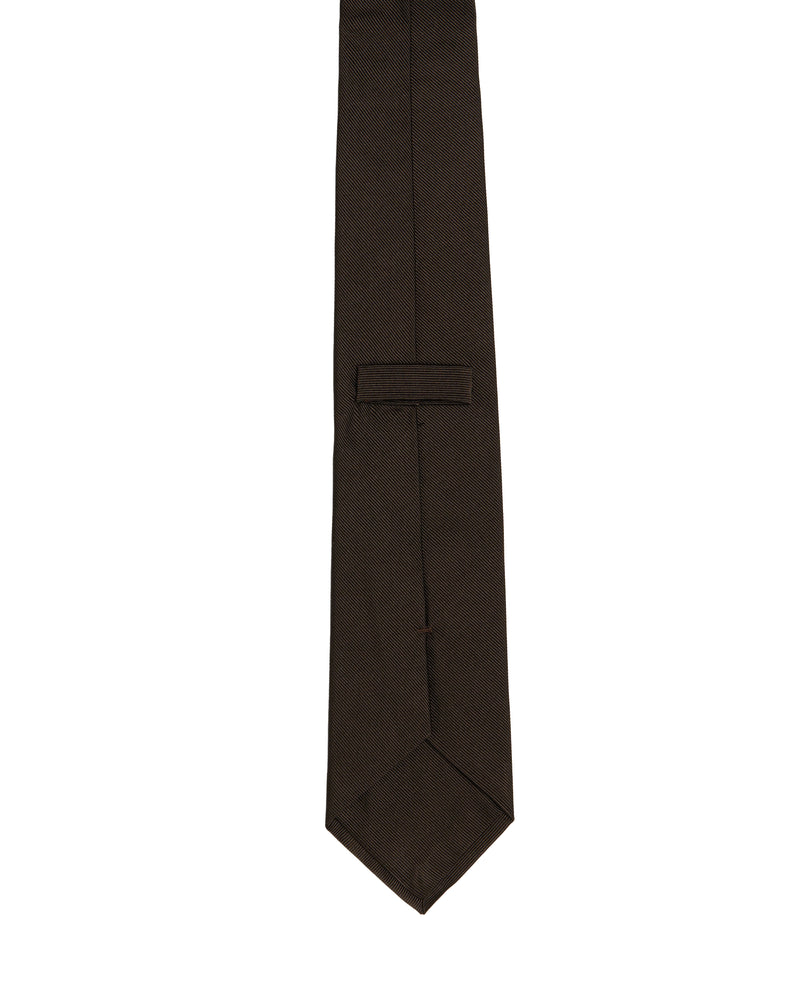 Tie - 4 Folded - Jacquard silk - Brown plain waive