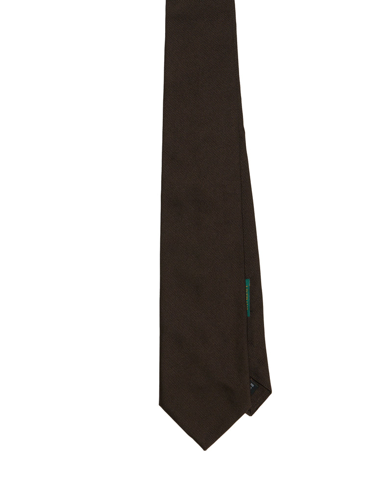 Tie - 4 Folded - Jacquard silk - Brown plain waive