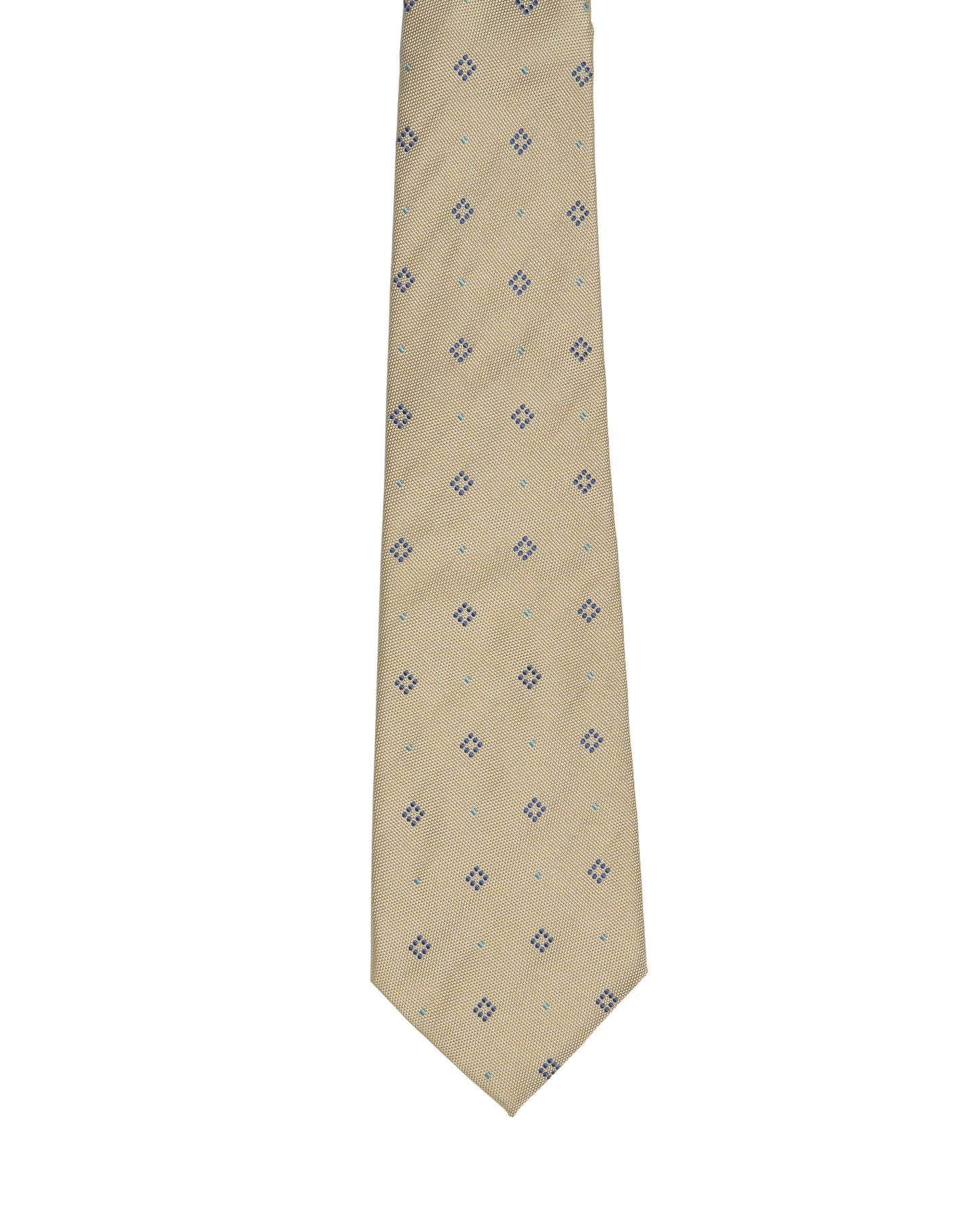 Jacquard tie - 3 Fold - Silver with blue square motif