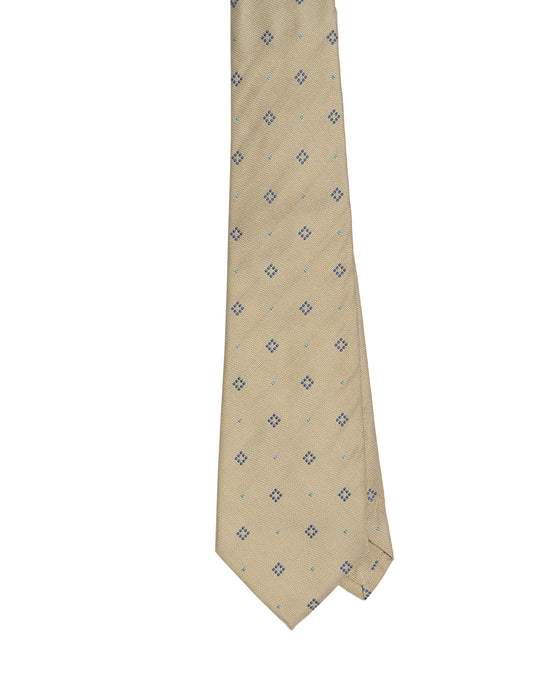 Jacquard tie - 3 Fold - Silver with blue square motif