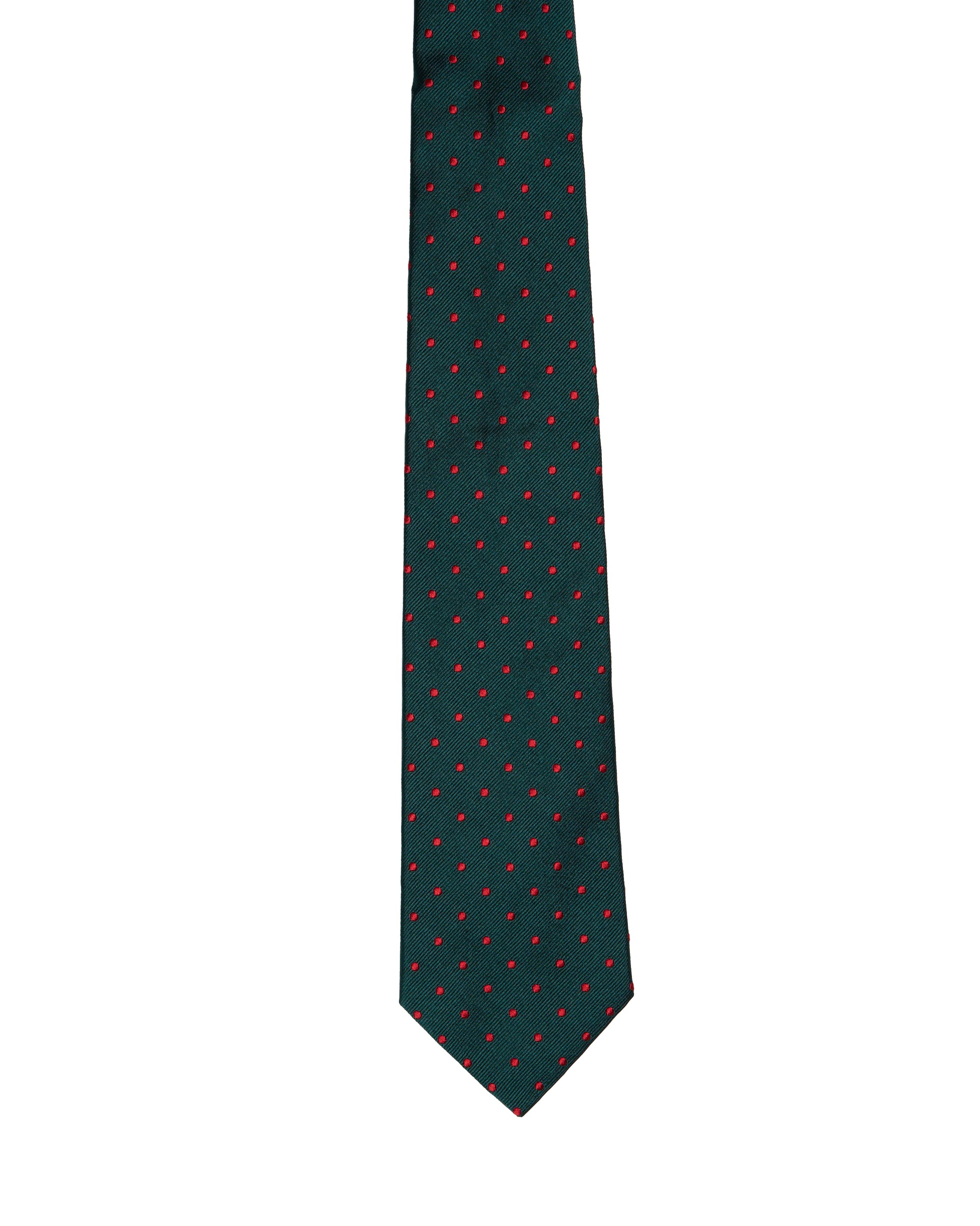 Jacquard tie - 3 Fold - Green with micro red dots